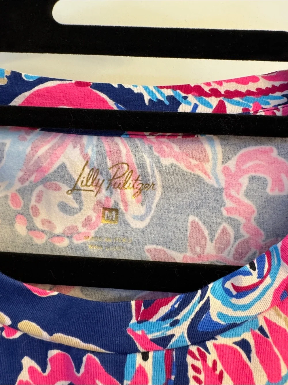 Lilly Pulitzer Navy Floral Puff-Sleeve Top with Pink and Blue Paisley